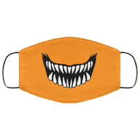 BRIGHT ORANGE Monster Teeth Halloween Face Mask Anti Microbial Ultra Breathable Knit Polyester Stretchy Creepy Halloween Fabric Face Masks