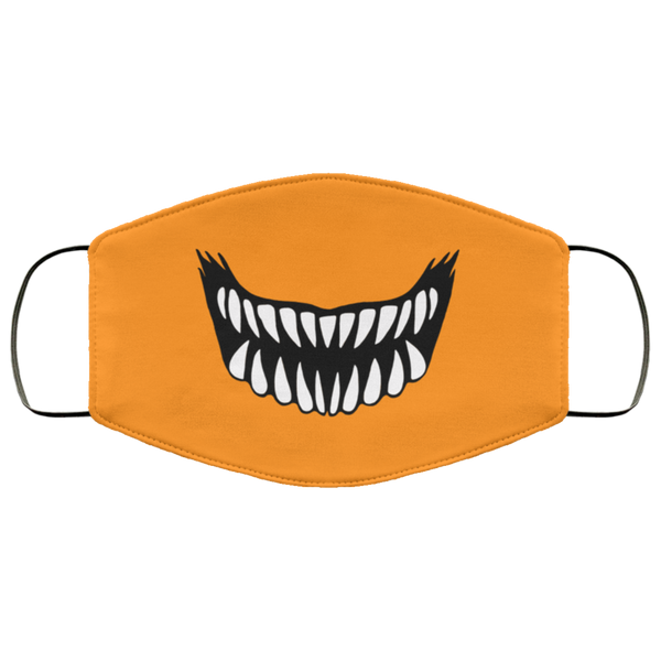 BRIGHT ORANGE Monster Teeth Halloween Face Mask Anti Microbial Ultra Breathable Knit Polyester Stretchy Creepy Halloween Fabric Face Masks