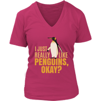 I Just Really Like Penguins Funny Cute Penguin Bird Animals V-Neck T-Shirt Womens Plus Size S-4XL