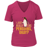 I Just Really Like Penguins Funny Cute Penguin Bird Animals V-Neck T-Shirt Womens Plus Size S-4XL