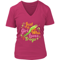 Just A Girl Who Loves Frogs Tshirt - Green Frog Toad Animal V-Neck T-Shirt Womens Plus Size S-4XL