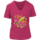 Just A Girl Who Loves Frogs Tshirt - Green Frog Toad Animal V-Neck T-Shirt Womens Plus Size S-4XL