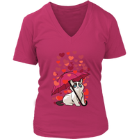 Cat Hearts Love Valentines Day Grumpy Irritable Bad Temper V-Neck T-Shirt Womens Plus Size S-4XL