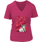 Cat Hearts Love Valentines Day Grumpy Irritable Bad Temper V-Neck T-Shirt Womens Plus Size S-4XL