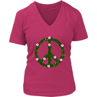 Flowers Vines Peace Sign T-Shirt - Retro 60s 70s Hippie Tee - Womens Plus Size up to 4X