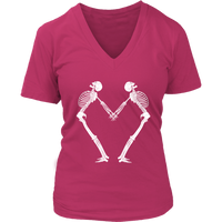 Halloween Skeleton Heart Romance Valentines Day V-Neck T-Shirt Womens Plus Size S-4XL