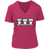 Funny Penguins See Hear Speak No Evil Bird Nerds Penguin V-Neck T-Shirt Womens Plus Size S-4XL