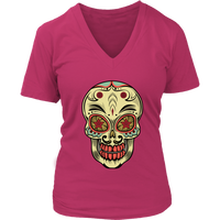 Mexican Sugar Skull Decor Tshirt - Artistic Halloween T-Shirt - Womens Plus Size Up To 4X