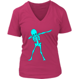 Neon Dabbing Skeleton Tshirt - Dancing Halloween Bones - Womens Plus Size up to 4X