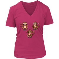 Speak Hear & See No Evil Three Monkeys Capuchin Monkey Cute Animal V-Neck T-Shirt Womens Plus Size S-4XL