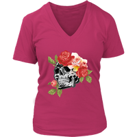 Skull and Flowers Shirt - Halloween T-Shirt - Graphic Tee - Womens Plus Size Up To 4X