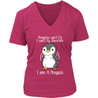 Penguins Can't Fly Cute Penguin Bird Flightless Animal V-Neck T-Shirt Womens Plus Size S-4XL