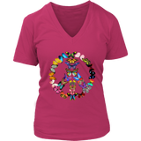 Peace Sign Butterflies Tshirt 60's 70's Boho Butterfly Retro Gift V-Neck T-Shirt Womens Plus Size S-4XL