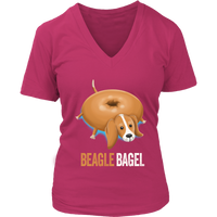 Beagle Dog Shirt - Bagel Bread Pun Funny Animals V-Neck T-Shirt Womens Plus Size S-4XL