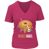 Beagle Dog Shirt - Bagel Bread Pun Funny Animals V-Neck T-Shirt Womens Plus Size S-4XL