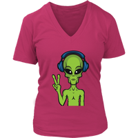 Alien Peace Sign Tshirt - Funny UFO Aliens Tee Shirt - Womens Plus Size Up To 4X