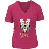 Sarcastic Serval Cat Funny I'm All Ears Wild Animal Feline V-Neck T-Shirt Womens Plus Size S-4XL