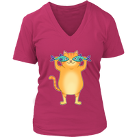 Catfish Funny Fishing Tshirt - Cat Mom Animal Pun V-Neck T-Shirt Womens Plus Size S-4XL