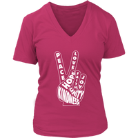 Peace Love Hand Sign T-Shirt - Kindness Unity 60s Retro Tee - Womens Plus Size up to 4X