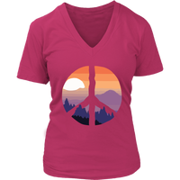 Nature Peace Sign T-Shirt - Sunset Retro Tee 60s 70s Hippies - Womens Plus Size up to 4X