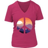 Nature Peace Sign T-Shirt - Sunset Retro Tee 60s 70s Hippies - Womens Plus Size up to 4X