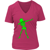 Neon Dabbing Skeleton Tshirt - Bright Halloween Dancing Bone - Womens Plus Size up to 4X