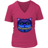 Womens Cheshire Cat Face Wonderland Big Faced Grinning Cat V-Neck T-Shirt Plus Size Up To 4X