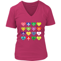 Hearts Peace Sign T-Shirt - Valentine Heart Retro Tee - Womens Plus Size up to 4X