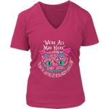 Womens We're All Mad Here Wonderland Cheshire Cat V-Neck T-Shirt Plus Size up to 4X