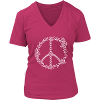 Flowers and Leaves Peace Sign T-Shirt - Retro Flower Leaf - Womens Plus Size up to 4X