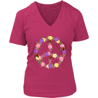 Flower Butterflies Peace Sign Tshirt - Retro 60s 70s Tee - Womens Plus Size Up To 4X