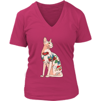 Cat And Tats Inked Cat Lover Tattoo Artist V-Neck T-Shirt Womens Plus Size S-4XL