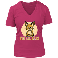 I'm All Ears Ginger Serval Cat Rescue Wild Animal Big Cats V-Neck T-Shirt Womens Plus Size S-4XL