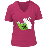 Funny Cat Lover T-Shirt - Cat Reading Mind Control Book Tee - Womens Plus Size Up To 4x