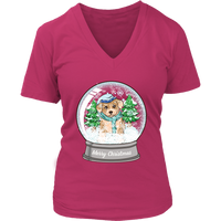 Dog Snowglobe Winter Tshirt - Cute Christmas Puppy Tee Shirt - Womens Plus Size Up To 4X