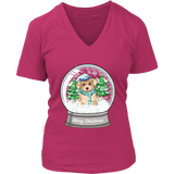 Dog Snowglobe Winter Tshirt - Cute Christmas Puppy Tee Shirt - Womens Plus Size Up To 4X