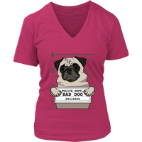 Funny Bad Dog T-Shirt - Pug Jail Mug Shot - Prisoner Puppy - Womens Plus Size Up To 4X