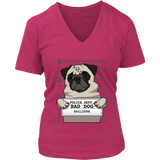 Funny Bad Dog T-Shirt - Pug Jail Mug Shot - Prisoner Puppy - Womens Plus Size Up To 4X