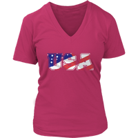 American Flag Patterned USA Text T-Shirts - America Tees - Womens Plus Size Up To 4X