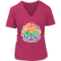 Happy Face Peace Sign Tshirt - Smile Flowers Retro Tee - Womens Plus Size Up To 4X