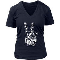 Peace Love Kindness 60s Hand Sign Retro Be Kind V-Neck T-Shirt Womens Plus Size S-4XL