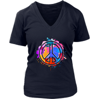 Peace Sign Artistic T-Shirt - Creative Paint Tee - Retro 70s - Womens Plus Size up to 4X