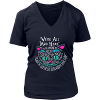 Womens We're All Mad Here Wonderland Cheshire Cat V-Neck T-Shirt Plus Size up to 4X