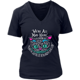 Womens We're All Mad Here Wonderland Cheshire Cat V-Neck T-Shirt Plus Size up to 4X