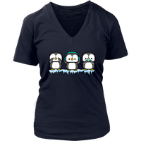 Funny Penguins See Hear Speak No Evil Bird Nerds Penguin V-Neck T-Shirt Womens Plus Size S-4XL