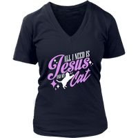 All I Need Is Jesus And My Cat Religious Gift Christian Cat Owner V-Neck T-Shirt Womens Plus Size S-4XL