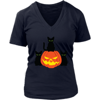 Spooky Black Cat T-Shirt - Halloween Pumpkin Tshirt - Womens Plus Size up to 4X