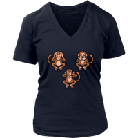 Speak Hear & See No Evil Three Monkeys Capuchin Monkey Cute Animal V-Neck T-Shirt Womens Plus Size S-4XL