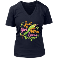 Just A Girl Who Loves Frogs Tshirt - Green Frog Toad Animal V-Neck T-Shirt Womens Plus Size S-4XL