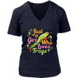 Just A Girl Who Loves Frogs Tshirt - Green Frog Toad Animal V-Neck T-Shirt Womens Plus Size S-4XL